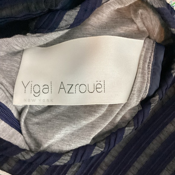 Yigal Azrouël Sheer Striped Bodycon Dress with Floral Trim Navy 2 - Picture 6 of 7